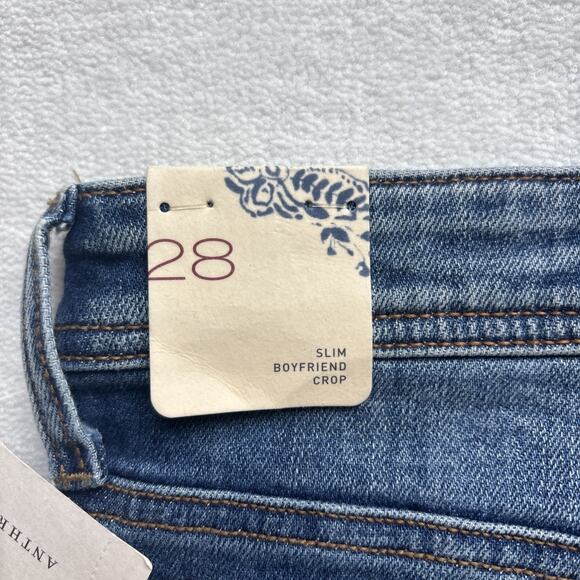 NWT Anthropologie Pilcro Womens 28 Jeans Slim Boyfriend Crop Distressed Denim - Picture 16 of 16
